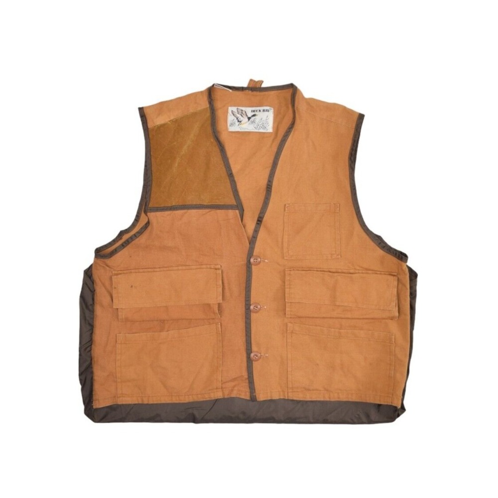 Vintage Duck Bay Jacket Mens Large Shooting Vest Canvas Hunting Padded Utility